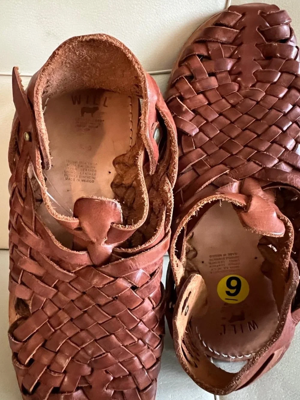 Will Leather Goods Men's Woven Leather Sandals in Chestnut Brown